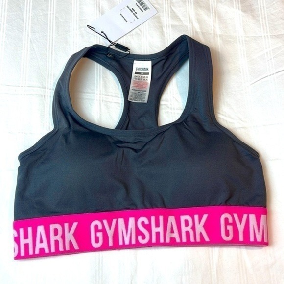 Gymshark Racer‎ Back Sports Seamless Charcoal Pink Sport Bra Size M - Picture 2 of 9